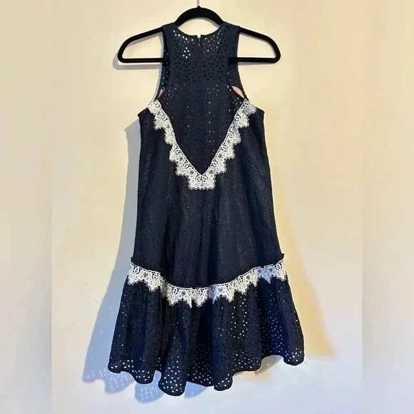 Nha Khanh Navy Bell Dress Shift Eyelet Shift Mini size 2 Wedding Guest - Picture 4 of 7